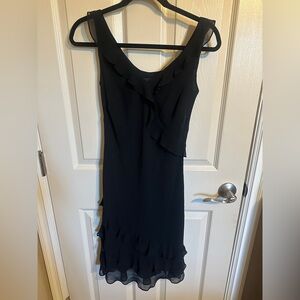 Ann Taylor Petites Ruffle Sleeveless V-Neck Midi Dress, Black, Sz 2P